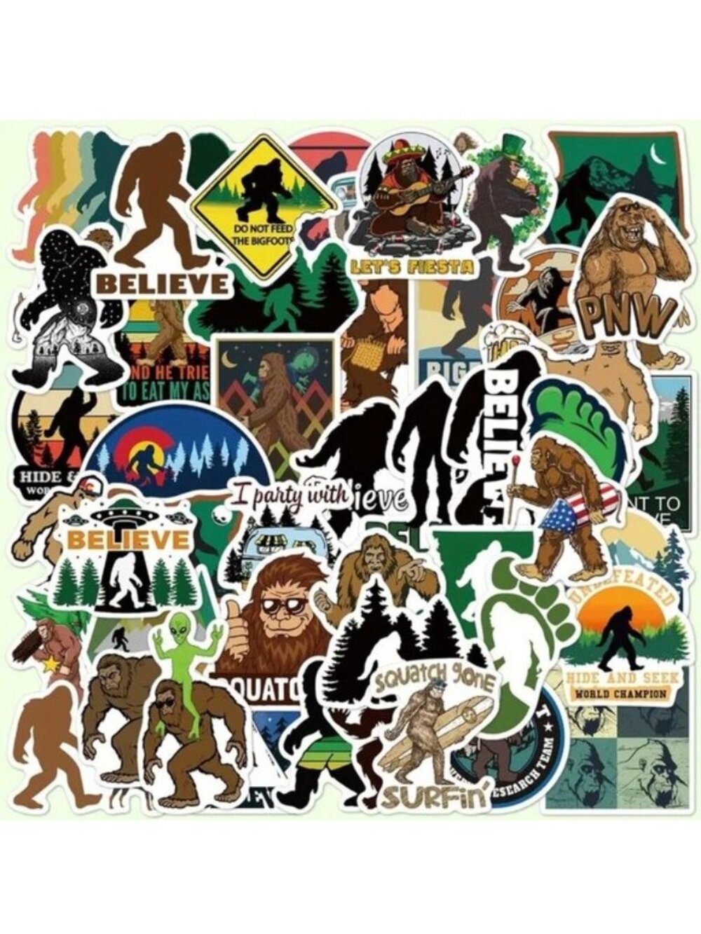 Bigfoot Stickers 15pc Hide Seek Sasquatch Funny Laptop Water Bottle Luggage Fun